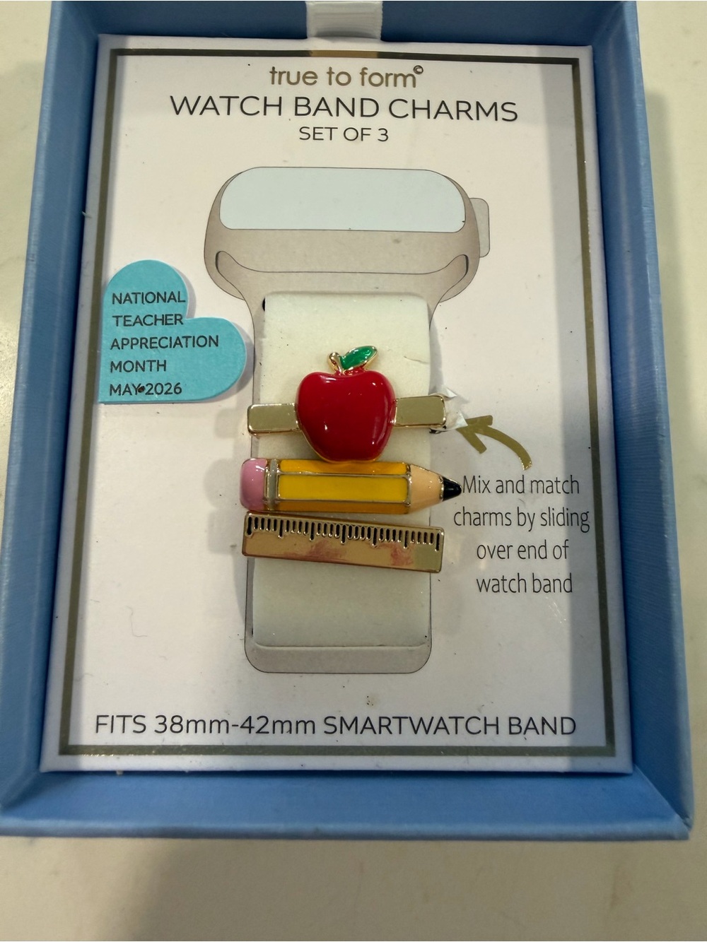 true to form Red Apple & Yellow Pencil Watch Band Charms Set of 3
